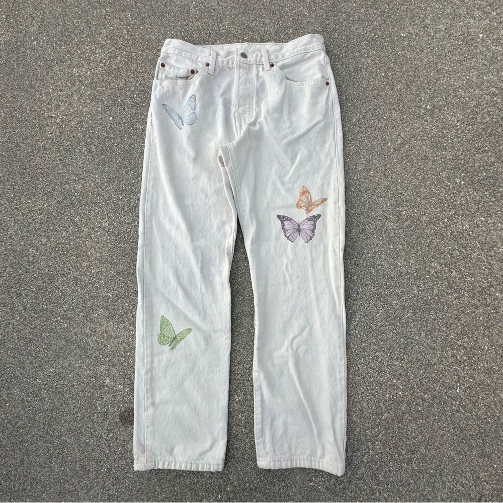 Levis 501 Butterfly Jeans Womens 30x28 Straight White Denim Button Fly Festival